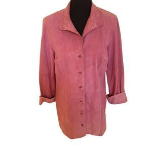 Worth Womens Long Sleeves Pointed Collar Suede Leather Coat Dusty Rose Size 6